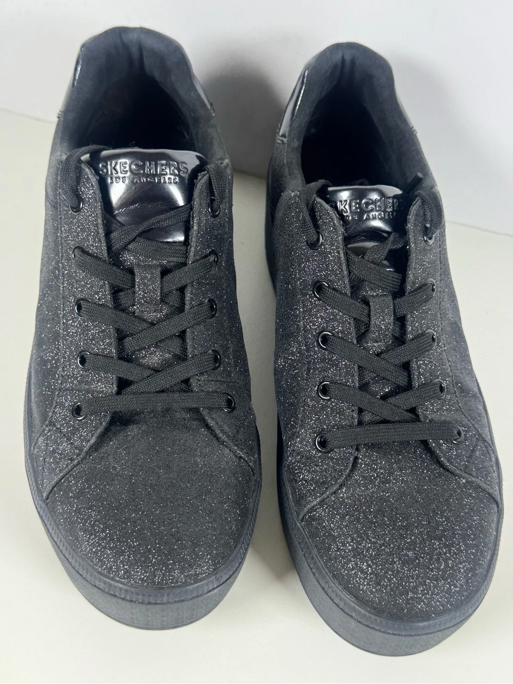 Skechers Black Glitter Platform Lace-Up Sneakers